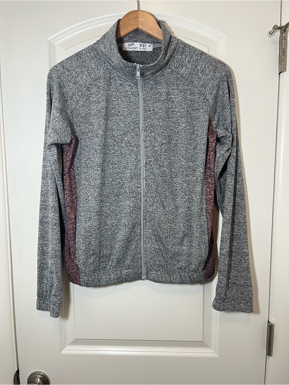 Gray Full-Zip Athletic Jacket with Heathered Plum Panels